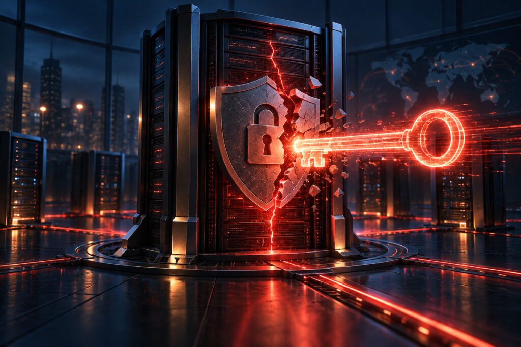 تصویر مفهومی نفوذ بحرانی به سرور مدیریت امنیت