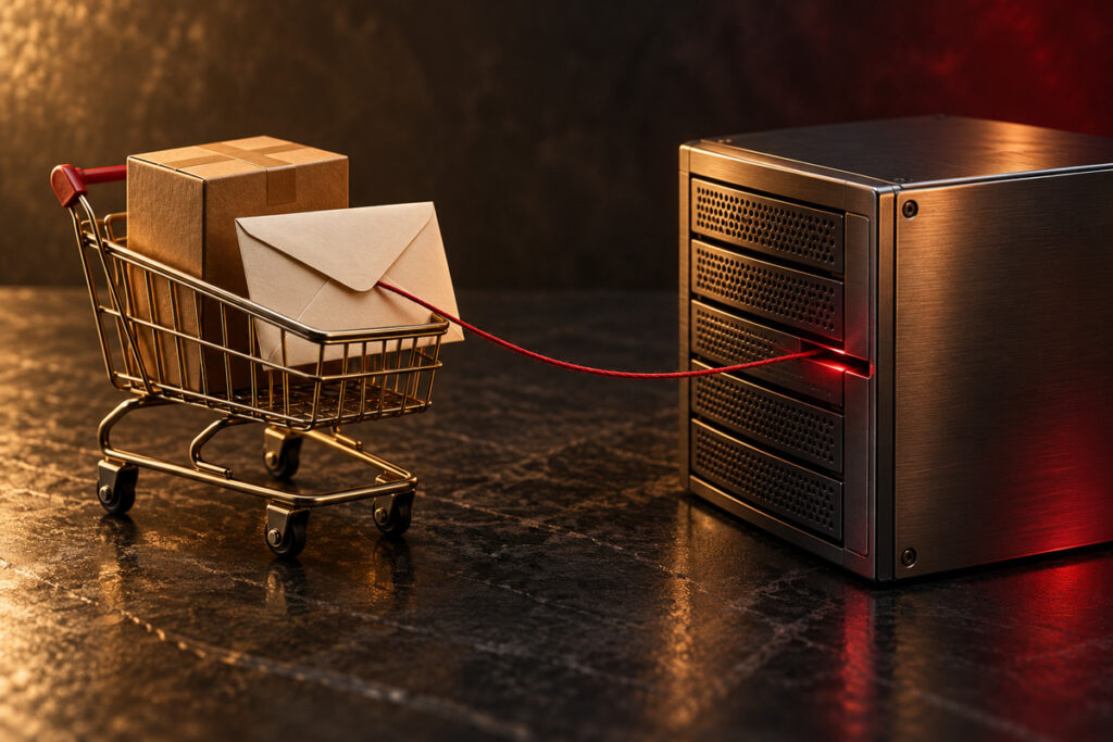 تصویر مفهومی خطر نفوذ به فروشگاه اینترنتی از مسیر قالب ایمیل